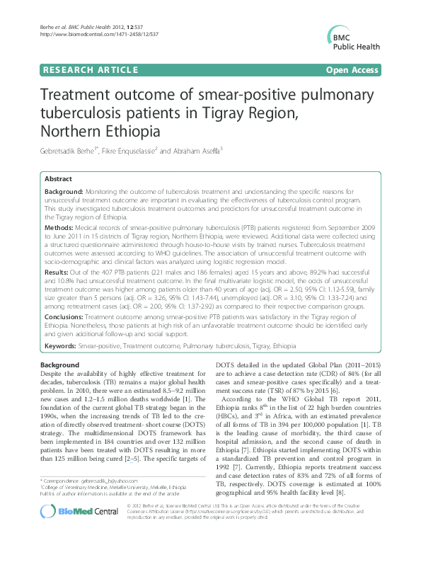 (PDF) Treatment outcome of smear-positive pulmonary tuberculosis ...