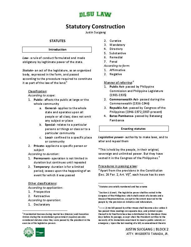 (PDF) Statutory Construction from DLSU LAW Isabel Cabal Academia.edu