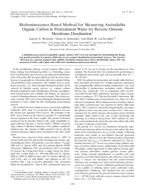 Image showcasing (PDF) Bioluminescence-Based Method for Measuring Assimilable Organic ...