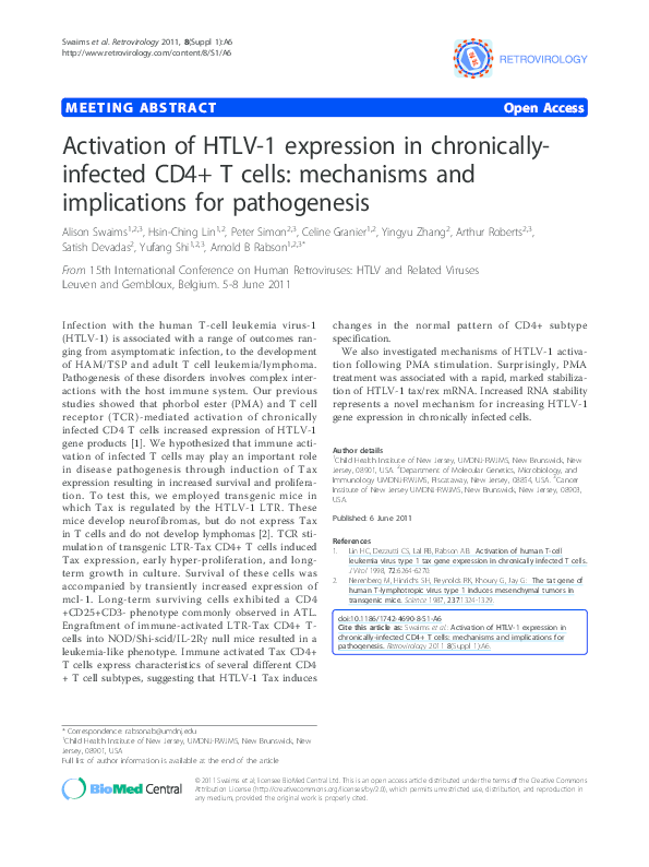 (PDF) Activation of HTLV1 expression in chronically-infected CD4+ T ...