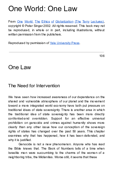 One World: The Ethics of Globalization (The Terry Lectures Series)