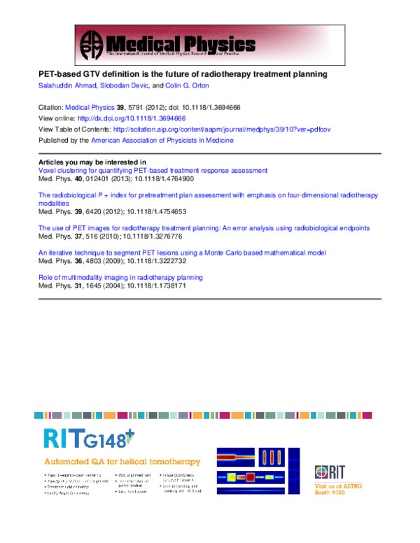 (PDF) PET-based GTV definition is the future of radiotherapy treatment ...