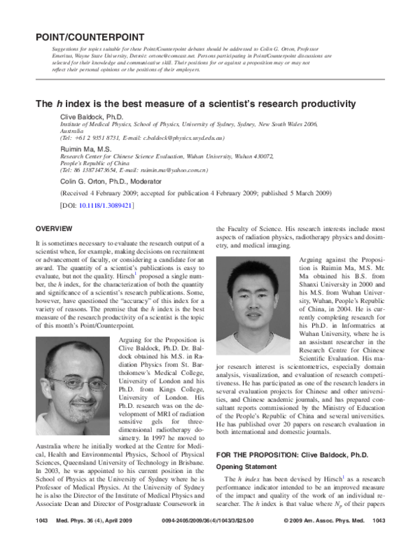 (PDF) Point/counterpoint. The h index is the best measure of a ...