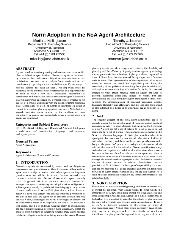 (PDF) Norm adoption in the NoA agent architecture