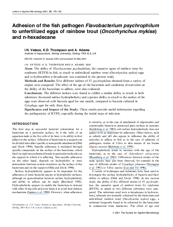 (PDF) Adhesion of the fish pathogen Flavobacterium psychrophilum to ...