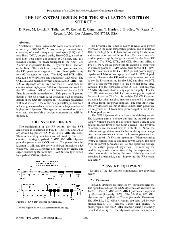 (PDF) The RF system design for the Spallation Neutron Source William Reass Academia.edu