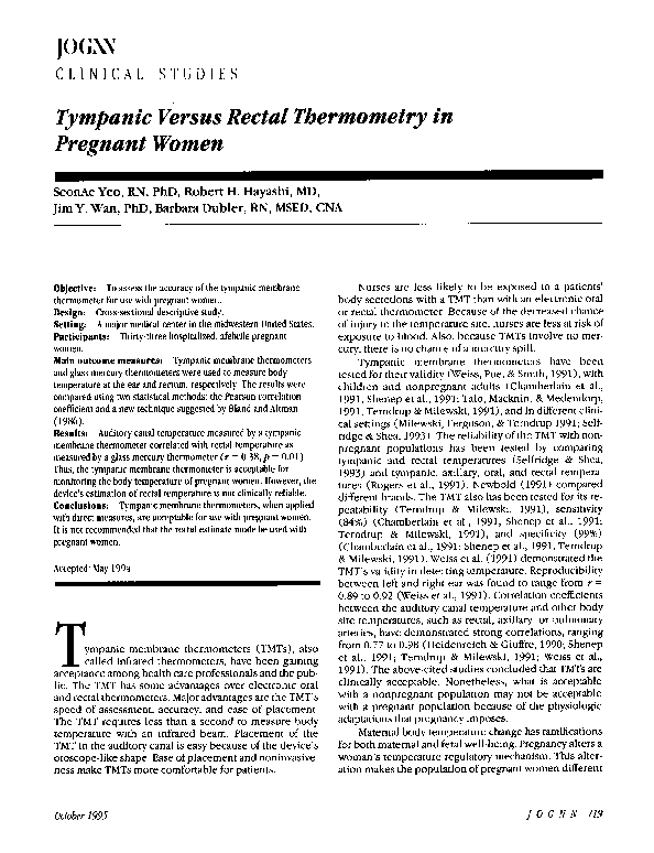(PDF) Tympanic Versus Rectal Thermometry in Pregnant Women Seonae Yeo Academia.edu