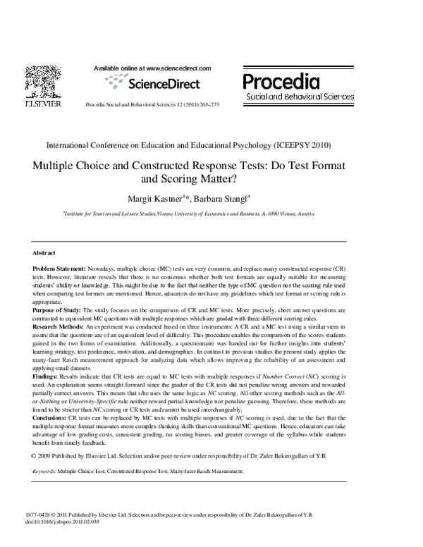 (PDF) Multiple Choice and Constructed Response Tests Do Test Format