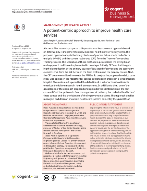 Pdf A Patient Centric Approach To Improve Health Care Services