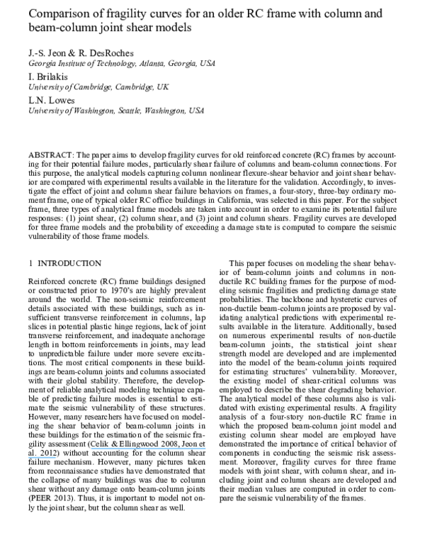 (PDF) Comparison of fragility curves for an older RC frame with column ...