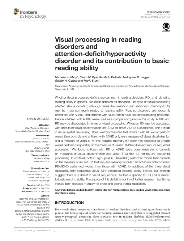 (PDF) Visual processing in reading disorders and attention-deficit ...