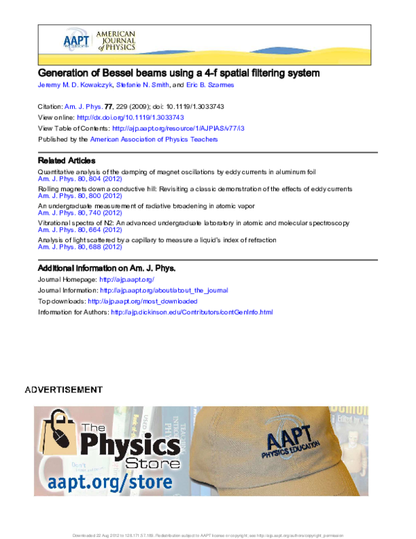 (PDF) Generation of Bessel beams using a 4-f spatial filtering system ...