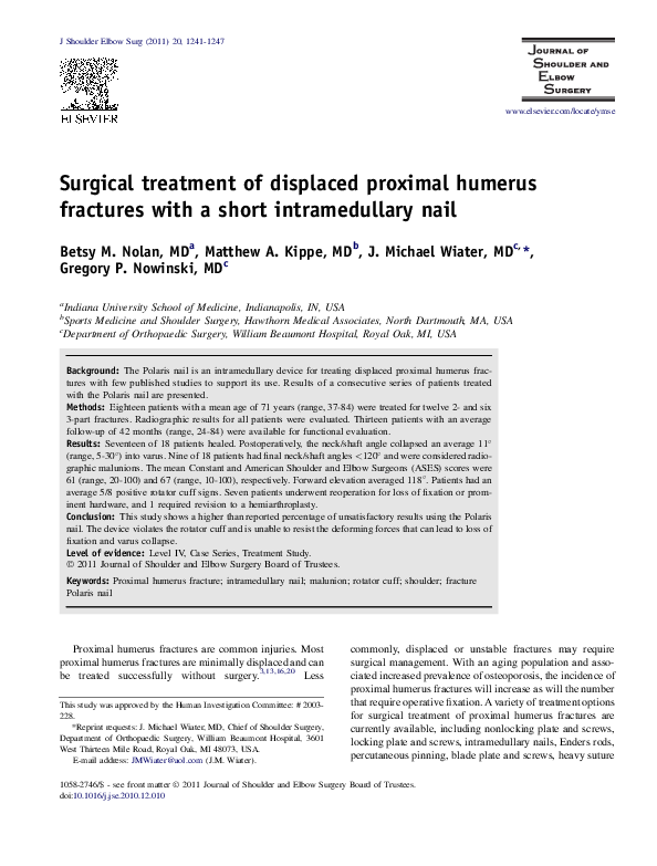 (PDF) Surgical treatment of displaced proximal humerus fractures with a ...