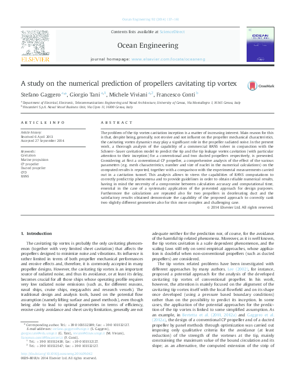 (PDF) A study on the numerical prediction of propellers cavitating tip ...