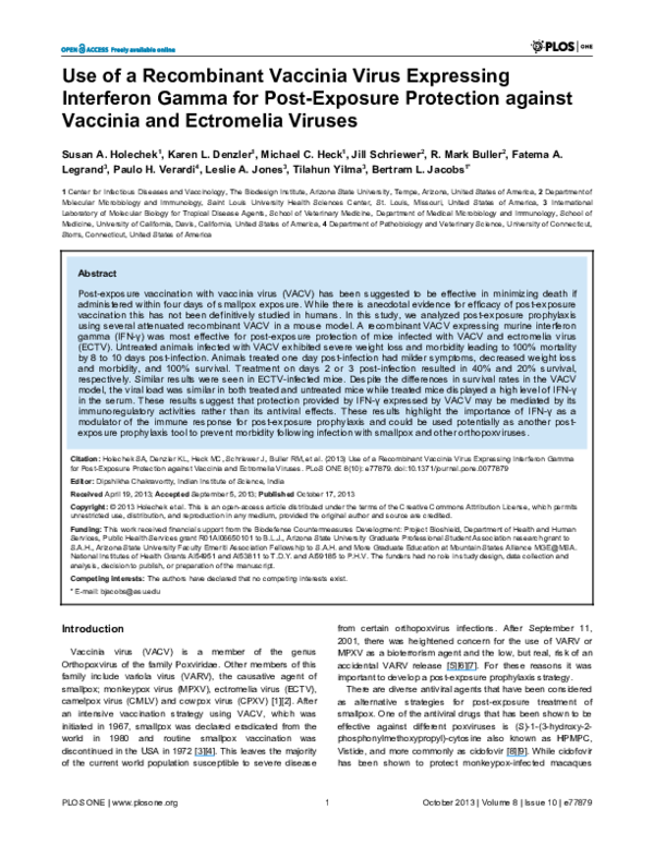 (PDF) Use of a Recombinant Vaccinia Virus Expressing Interferon Gamma ...