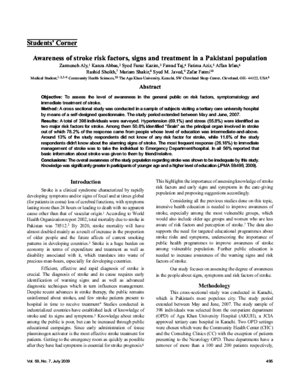 (PDF) Awareness of stroke risk factors, signs and treatment in a ...