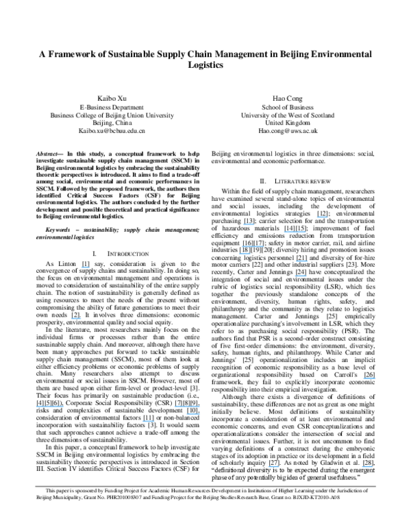 (PDF) A Framework of Sustainable Supply Chain Management in Beijing ...