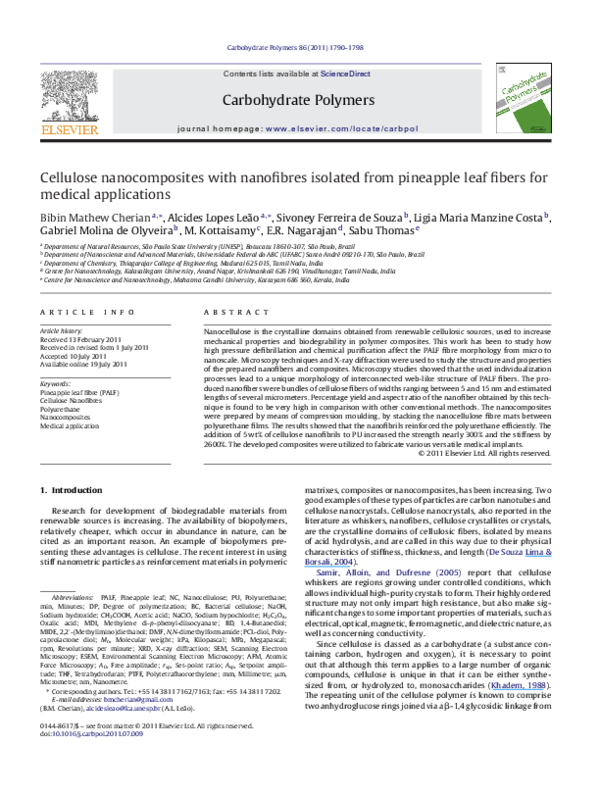 (PDF) Cellulose nanocomposites with nanofibres isolated from pineapple ...
