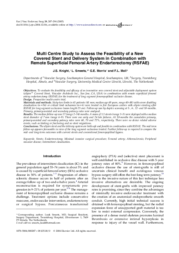 (PDF) Multi Centre Study to Assess the Feasibility of a New Covered ...
