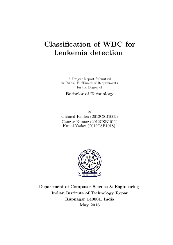 (PDF) Classification of WBC for Leukemia detection A Project Report ...