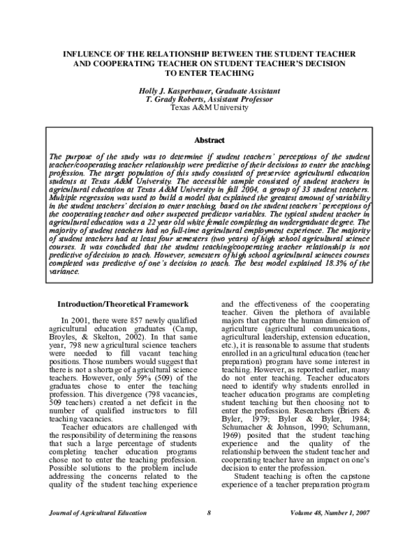 (PDF) Influence Of The Relationship Between The Student Teacher And ...