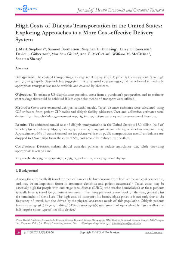 (PDF) High Cost of Dialysis Transportation in the United States