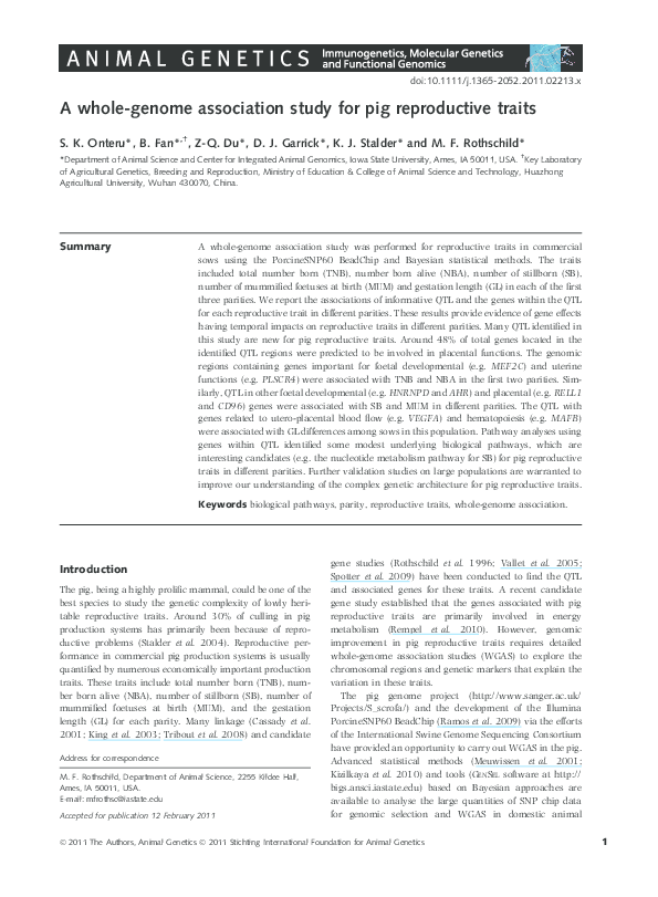 (PDF) A whole-genome association study for pig reproductive traits