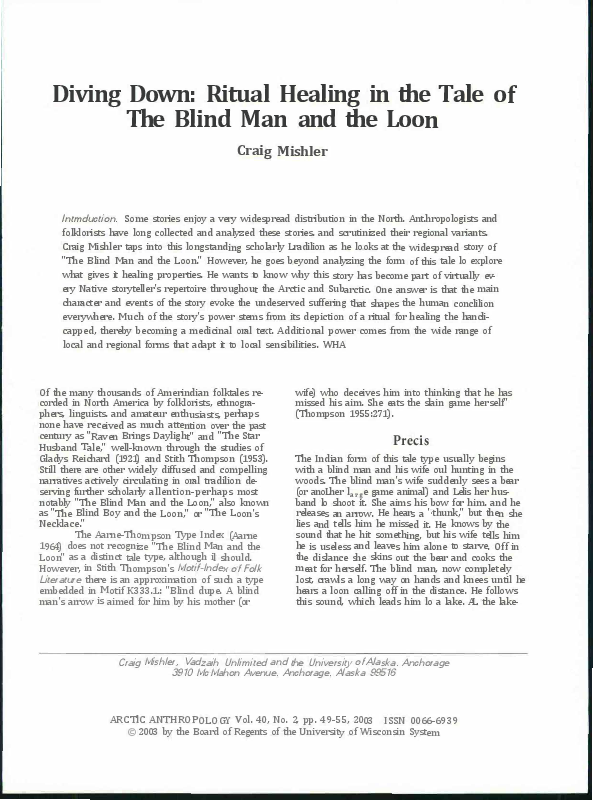 (PDF) Diving Down: Ritual Healing in the Tale of The Blind Man and the Loon