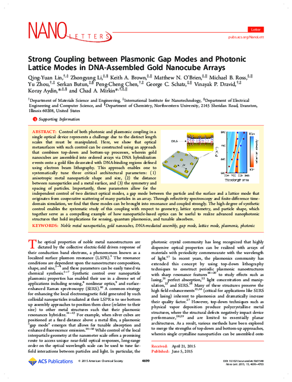 (PDF) Strong Coupling between Plasmonic Gap Modes and Photonic Lattice ...