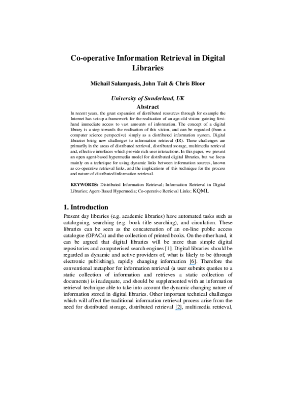 (PDF) Cooperative Information Retrieval in Digital Libraries