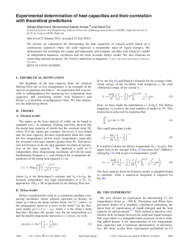 (PDF) Experimental determination of heat capacities and their ...