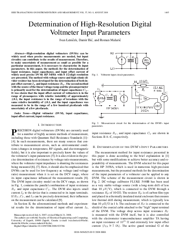 (PDF) Determination of High-Resolution Digital Voltmeter Input Parameters