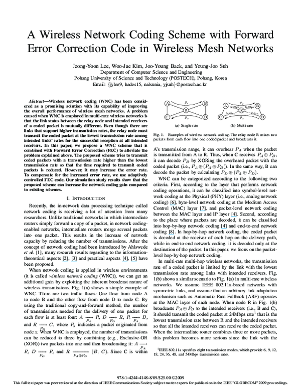 (PDF) A Wireless Network Coding Scheme with Forward Error Correction ...