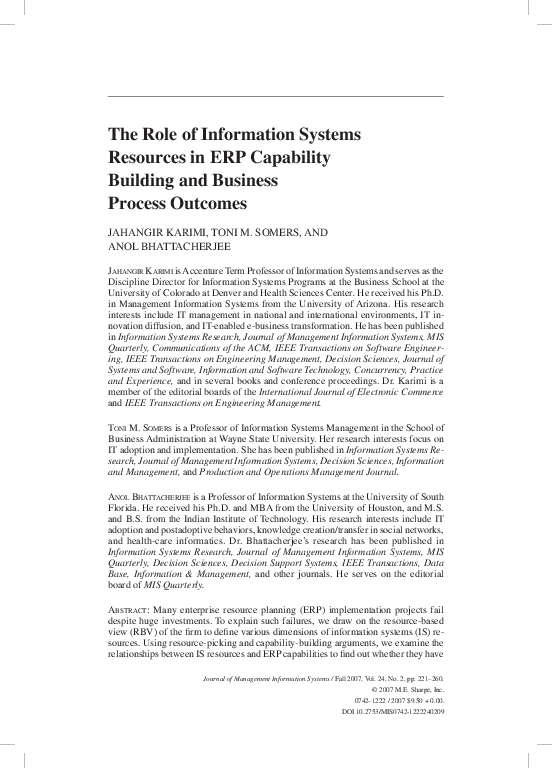 (PDF) The Impact of ERP Implementation on Business Process Outcomes: A ...