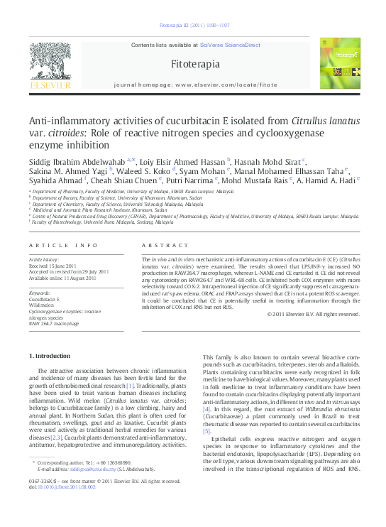 (PDF) Anti-inflammatory activities of cucurbitacin E isolated from ...