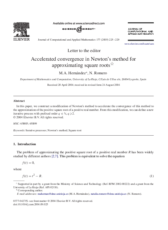 (PDF) Accelerated convergence in Newton's method for approximating ...