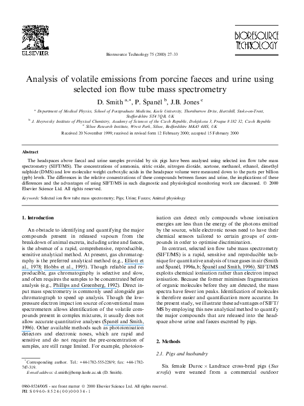 (PDF) Analysis of volatile emissions from porcine faeces and urine ...
