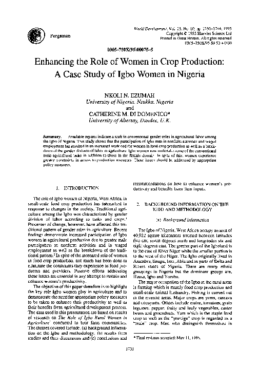 (PDF) Enhancing the role of women in crop production: A case study of ...
