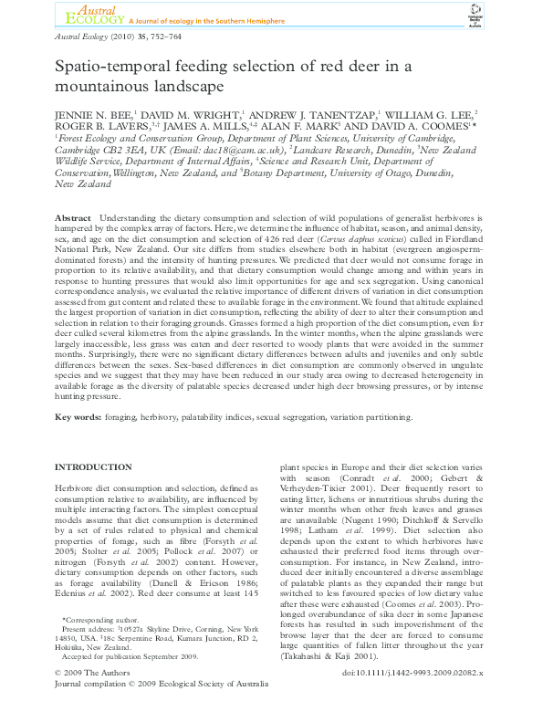 (PDF) Spatio-temporal feeding selection of red deer in a mountainous ...