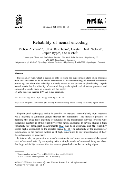 (PDF) Reliability of neural encoding