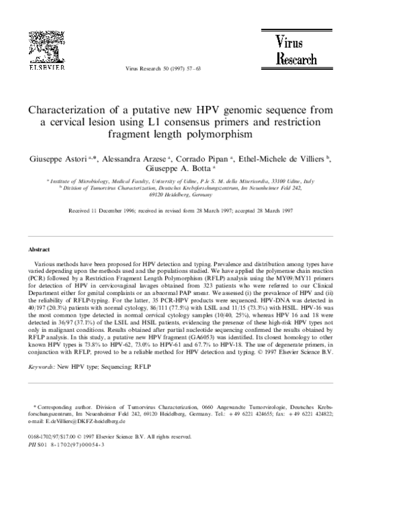 (PDF) Characterization of a putative new HPV genomic sequence from a ...