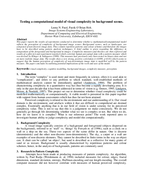 (PDF) Testing a computational model of visual complexity in background ...