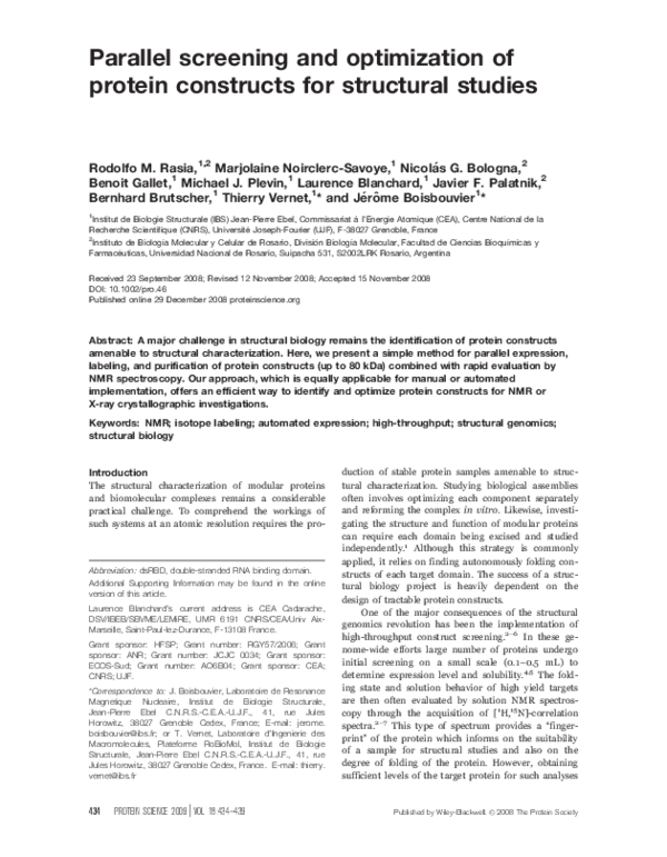 (PDF) Parallel screening and optimization of protein constructs for ...