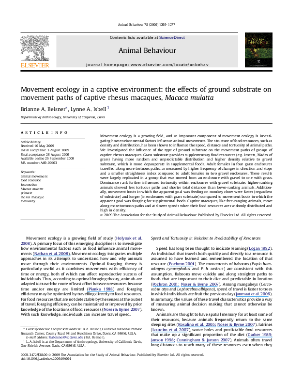 (PDF) Movement ecology in a captive environment: the effects of ground ...