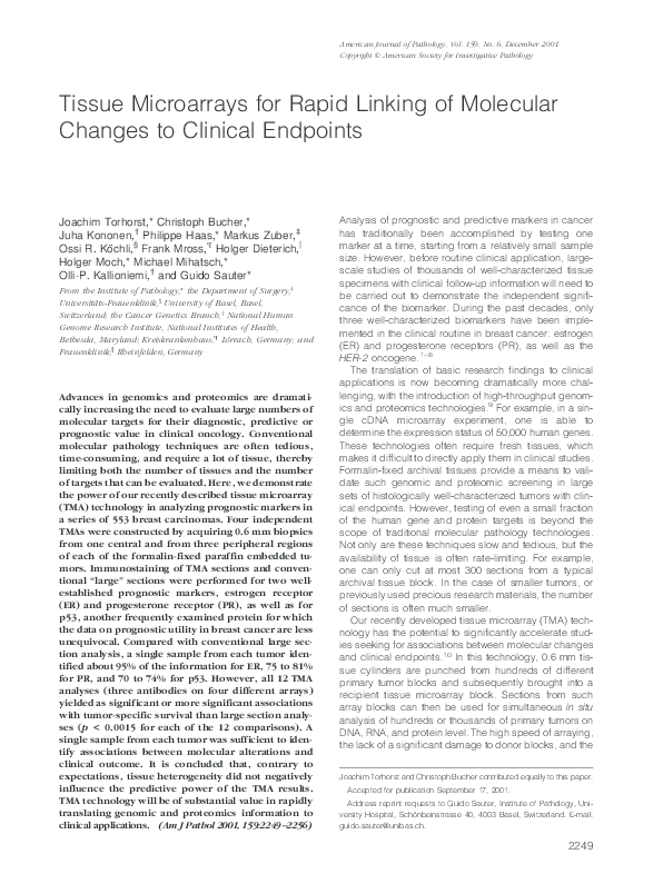 (PDF) Tissue Microarrays for Rapid Linking of Molecular Changes to ...