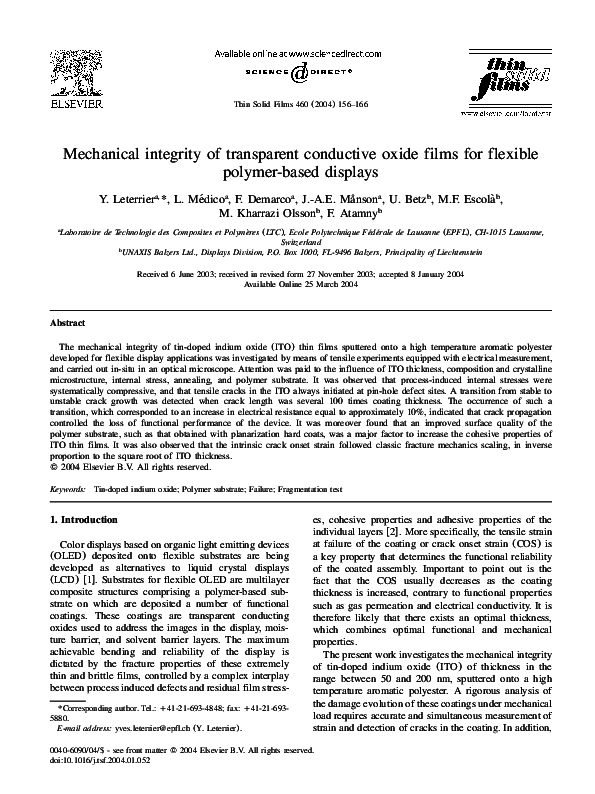 (PDF) Mechanical integrity of transparent conductive oxide films for