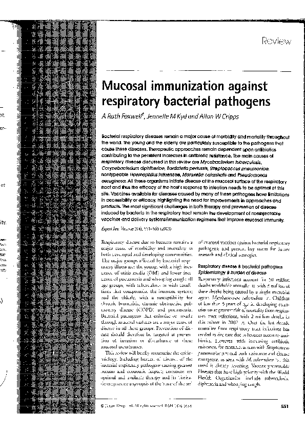 (PDF) Mucosal immunization against respiratory bacterial pathogens