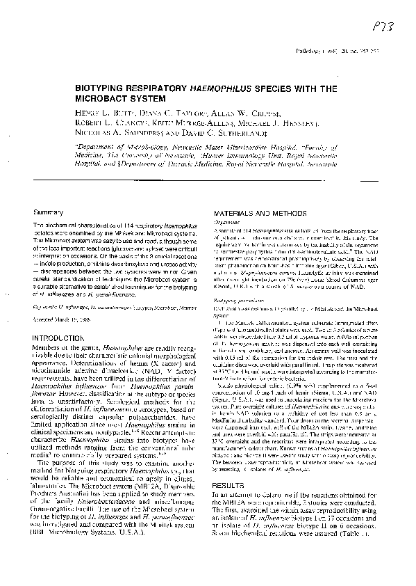 (PDF) Biotyping Respiratory Haemophilus Species with the Microbact System