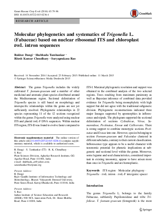 (PDF) Molecular phylogenetics and systematics of Trigonella L ...