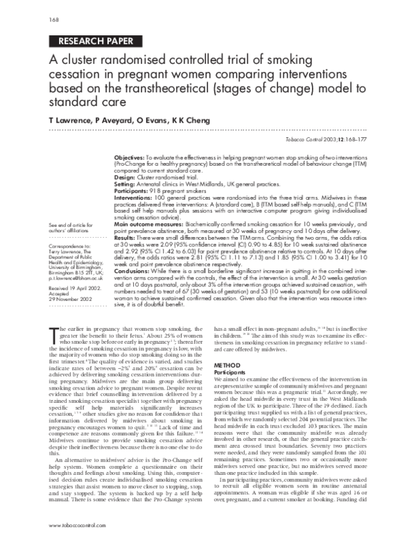 (PDF) A cluster randomised controlled trial of smoking cessation in